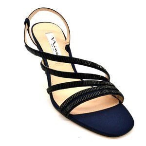 Nina New York Womens Sparkle Strappy Slingback Heels Size 11M  Navy Leather NEW